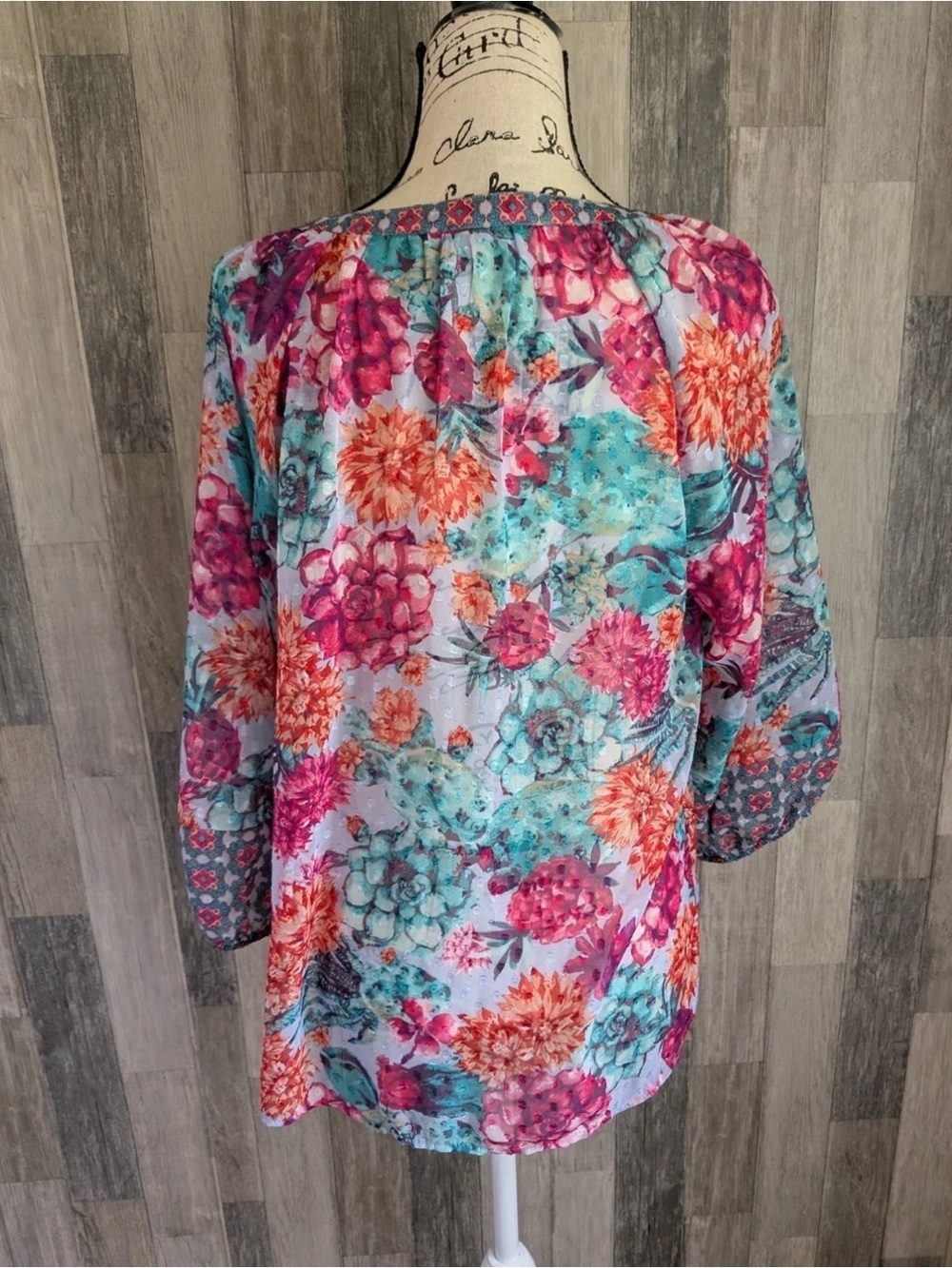 Anthropologie Figueroa & Flower Floral V-Neck Blouse Size M - Picture 5 of 10